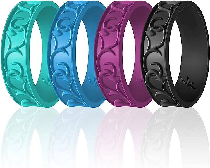 I0120037 4 x 4 mm Silicone Wedding Flower Ring Set for Women, Multi Color
