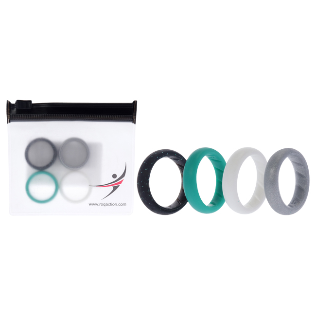 I0118941 4 x 6 mm Silicone Wedding BR Solid Ring Set for Women, Basic-Turqouise