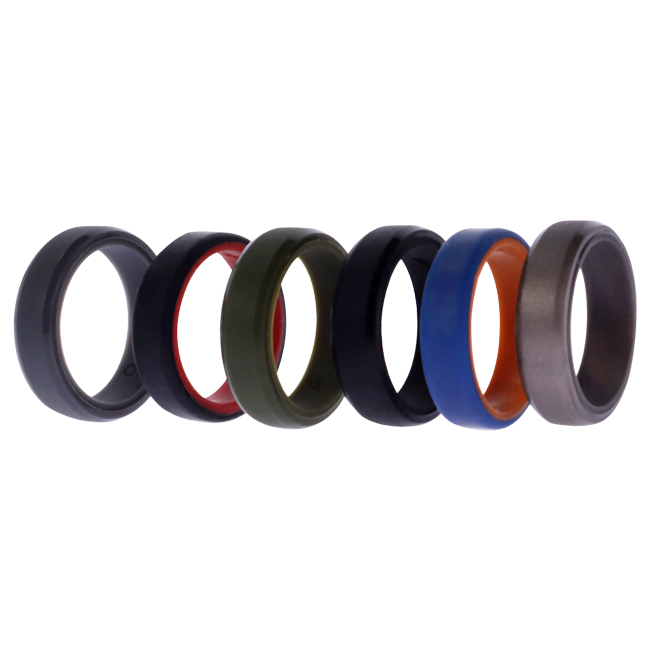 Picture of ROQ I0119777 9 mm Silicone 6 mm Brush 2 Layer Solid Wedding Ring Set for Mens&#44; 6 Piece