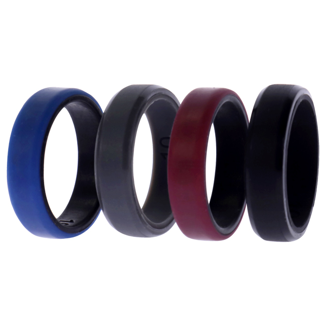 Picture of ROQ I0119786 10 mm Bordo Silicone 6 mm Brush 2 Layer Wedding Ring Set for Mens&#44; 4 Piece