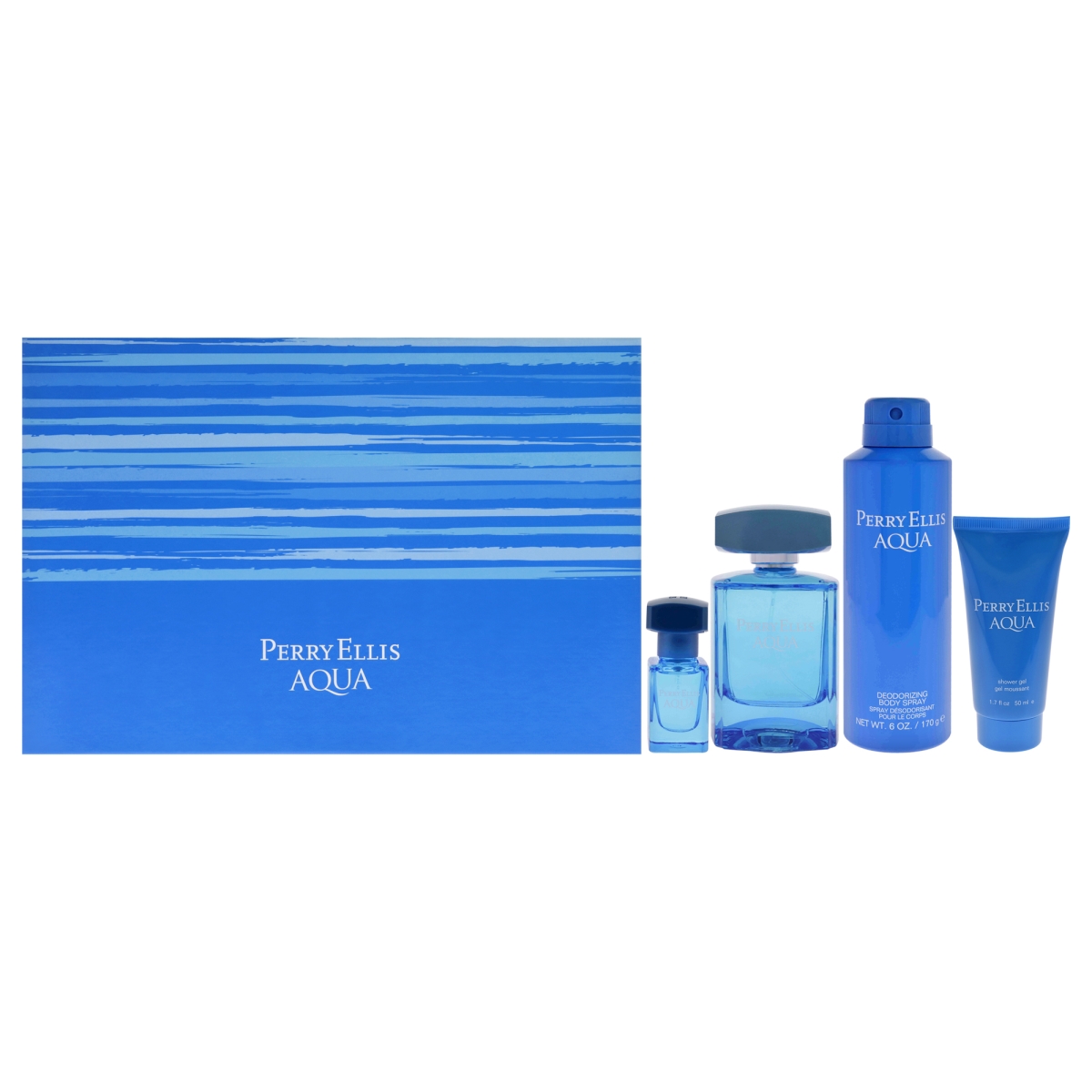 I0108331 3.4 oz EDT Spray, 0.25 oz EDT Spray, 6 oz Deodorizing Body Spray & 1.7 oz Shower Gel  Aqua Men Gift Set - 4 Piece