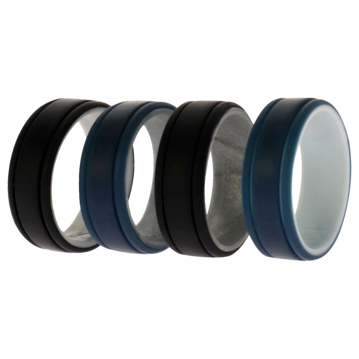 I0117848 4 x 12 mm Silicone Wedding 2-Layer Lines Ring Set for Men - Marble