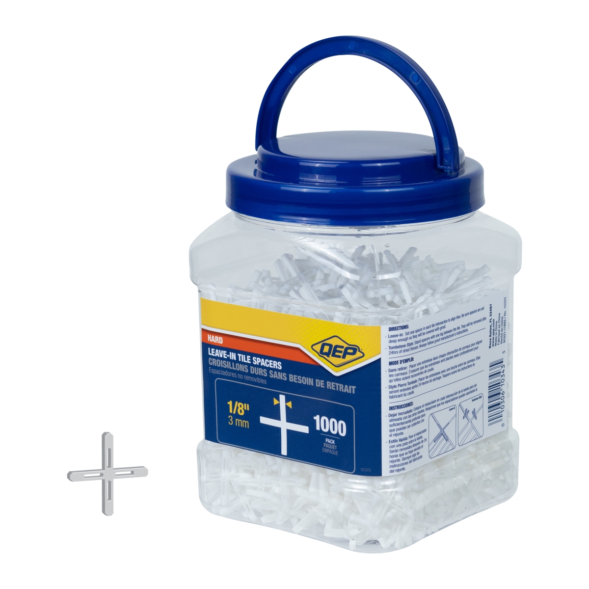 QEP 10325 0.12 in. Hard Style Tile Spacers - Leave-in or Traditional - White - Pack of 1000