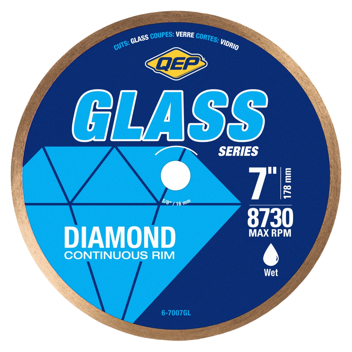 QEP 6-7007GL 7 in. Diamond Saw Blade for Glass Tile & Wet Use - Silver
