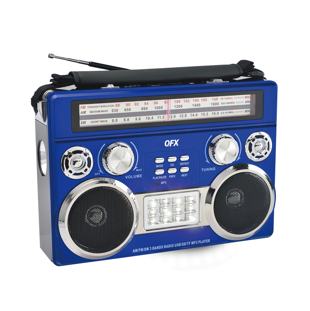 R-333BT BLUE Retro AM & FM SW Radio with Bluetooth Flashlight & Flood Light, Blue -  QFX