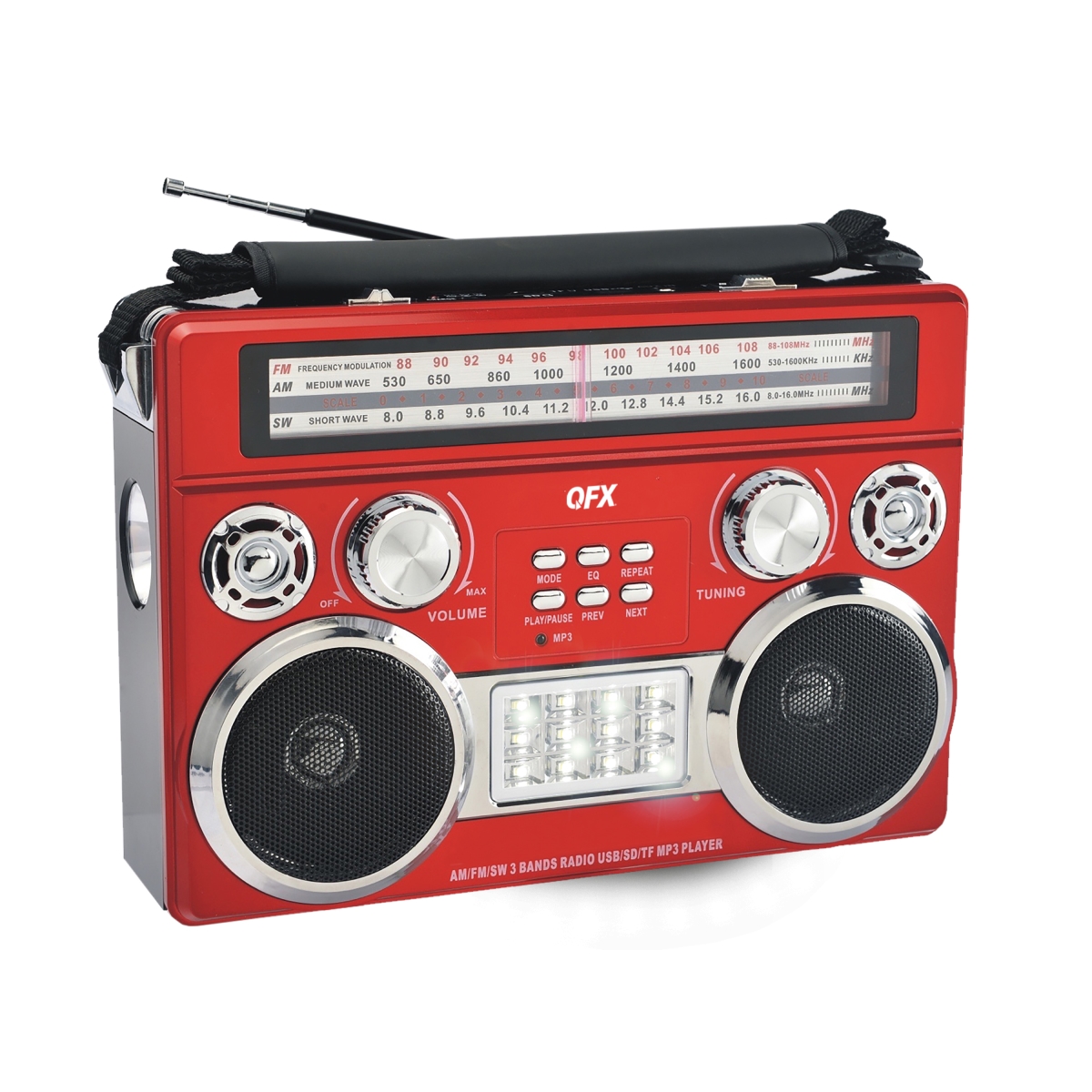 Picture of QFX R-333BT RED Retro AM & FM SW Radio with Bluetooth Flashlight & Flood Light&#44; Red