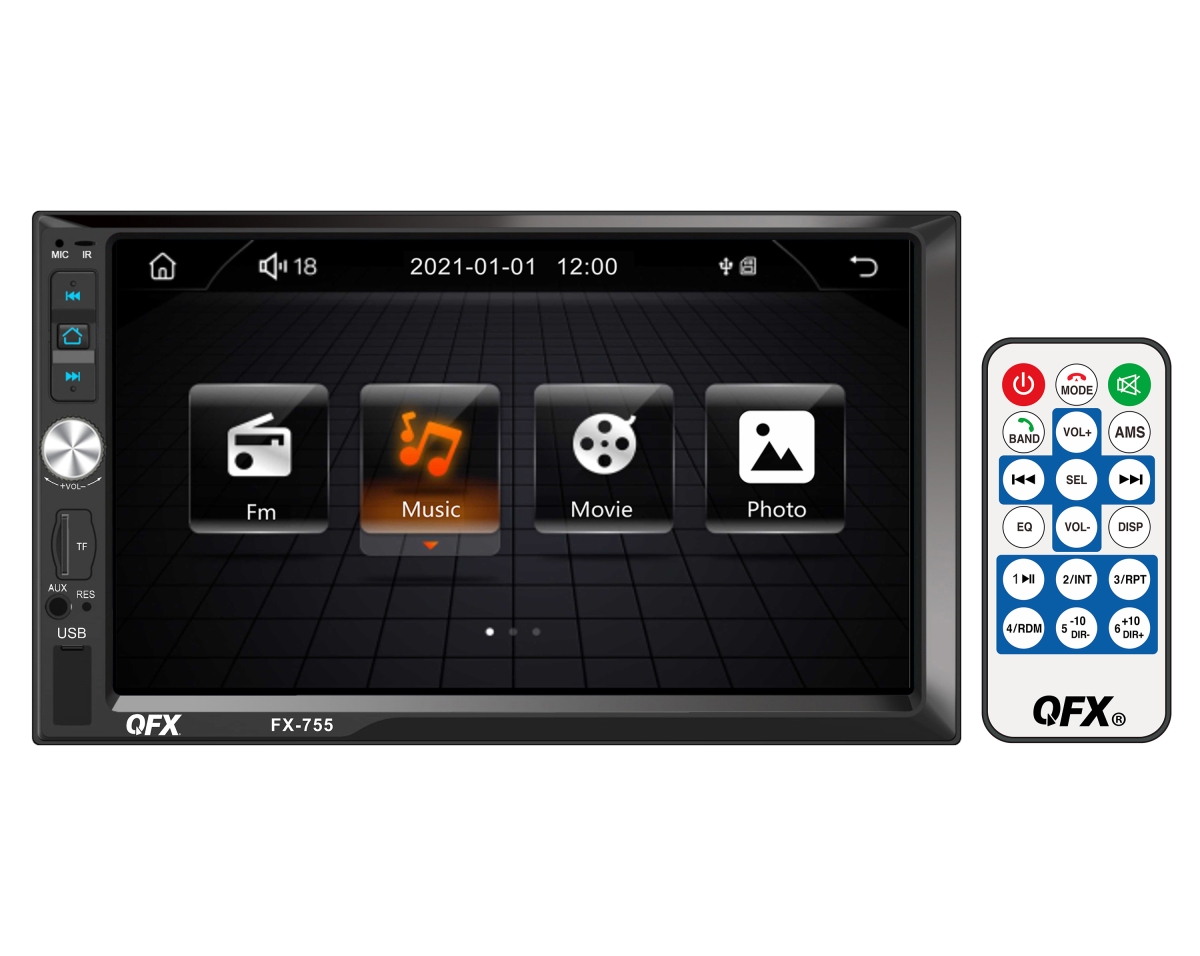 FX-755 7 in. 300W Bluetooth Car Stereo Touchscreen AM-FM Radio & MP3 Player, Black -  QFX
