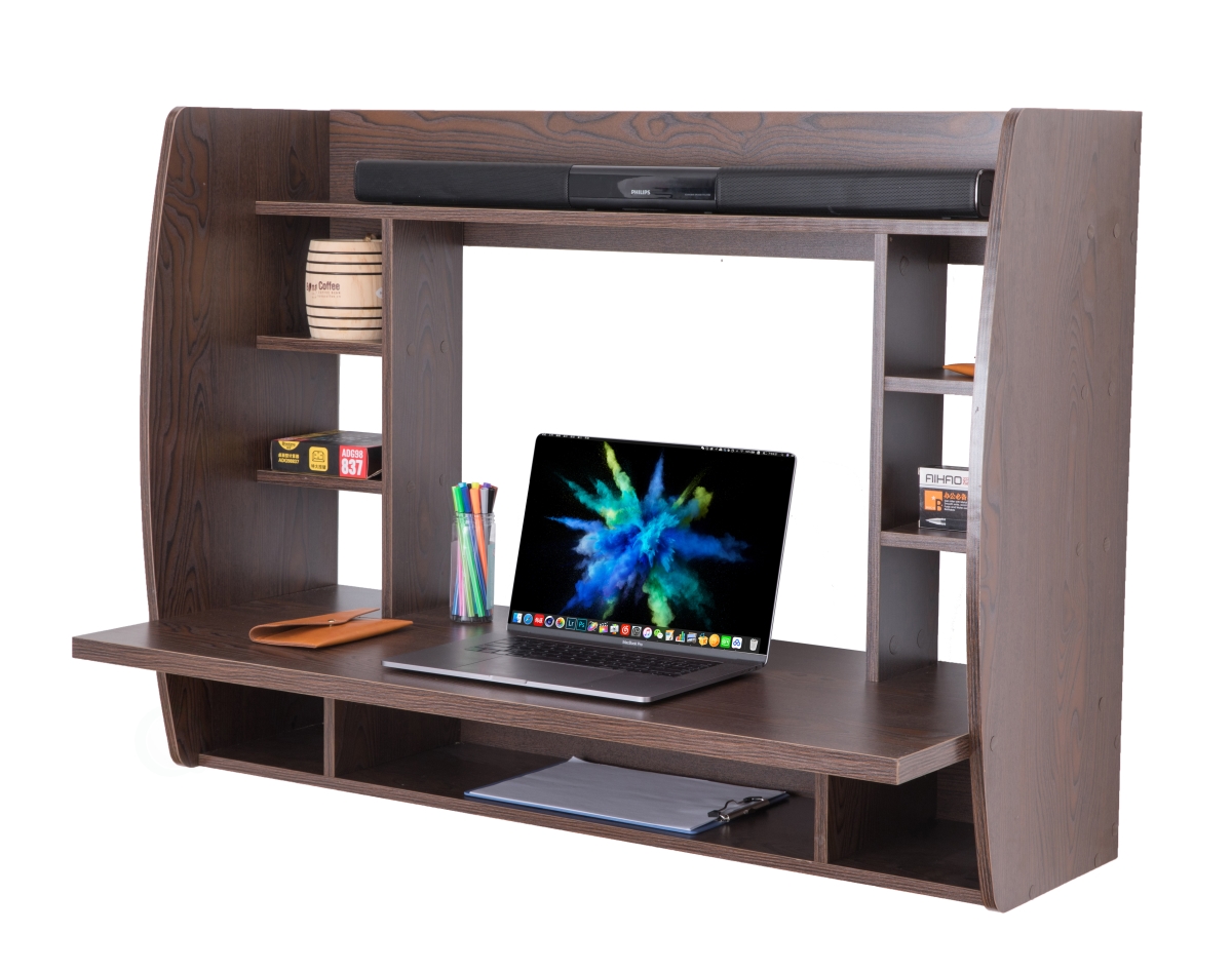 Picture of Basicwise QI003557.BR 31.5 x 43.25 x 8.75 in. Wall Mount Laptop Office Desk with Shelves&#44; Brown - Rectangle