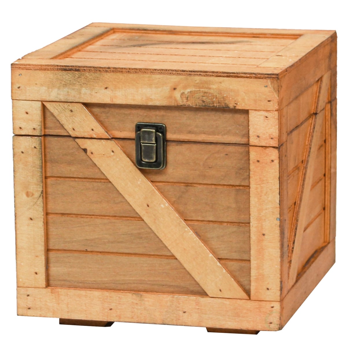 Stackable Wooden Cargo Crate Storage Chest, Light Brown