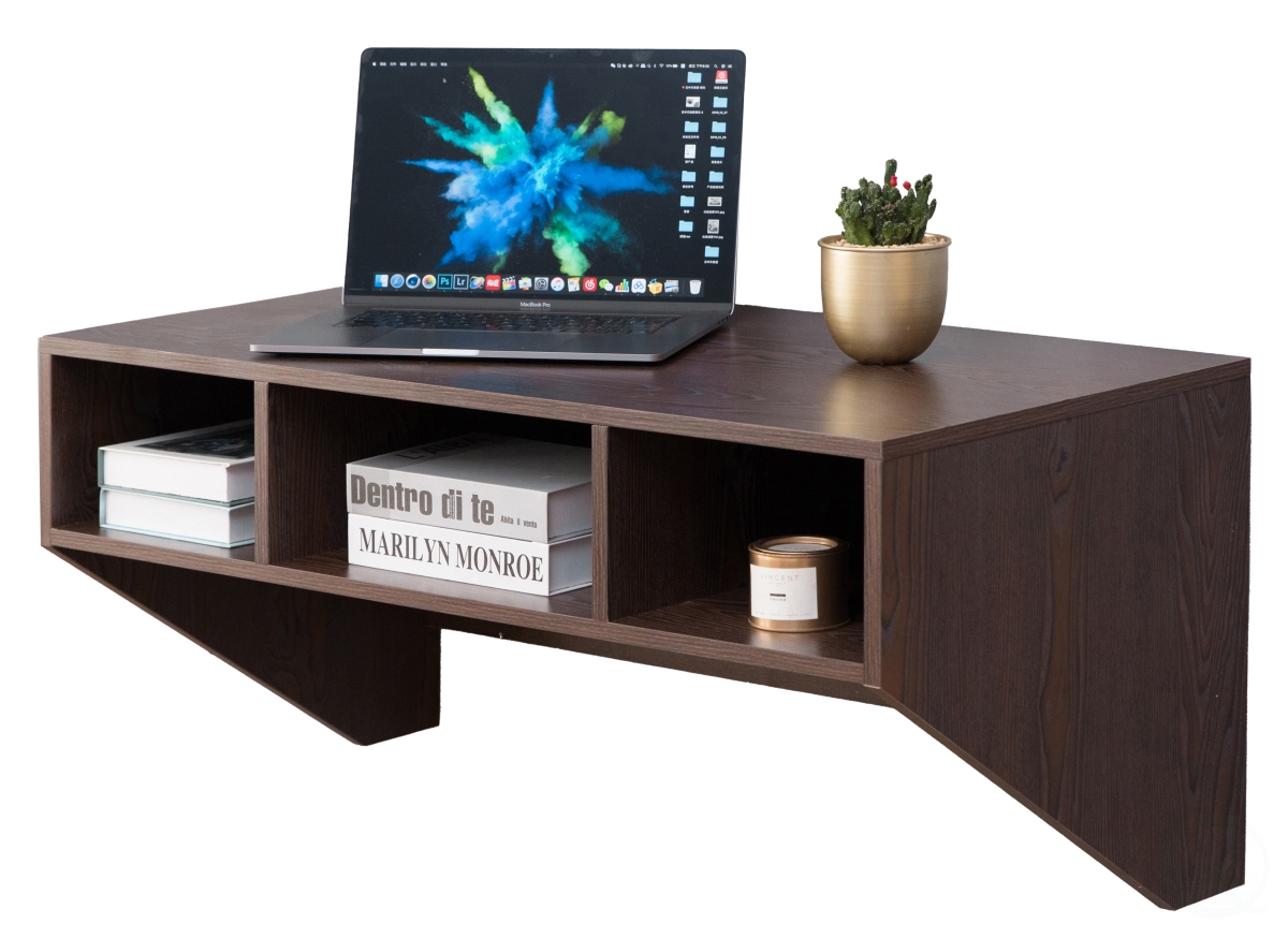 Picture of Basicwise QI003675B 17.5 x 35.5 x 19 in. Wall Mounted Office Computer Desk with Three Compartments&#44; Brown - Rectangle