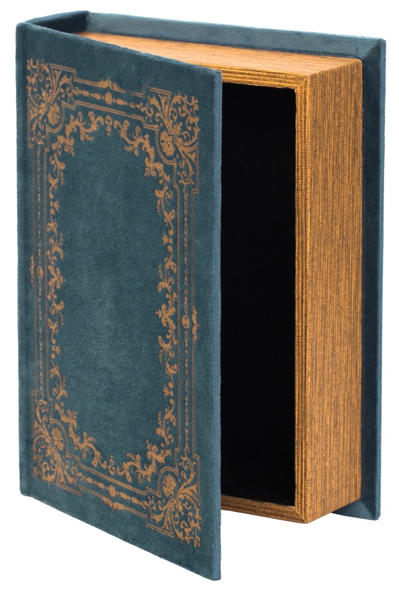 9 x 7 x 2 in. Decorative Vintage Book Shaped Trinket Storage Box, Blue