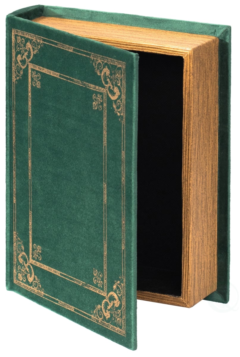 Decorative Vintage Book Shaped Trinket Storage Box - Green - 9 x 7 x 2 in.