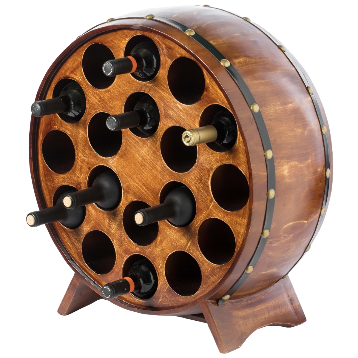 24 x 23.25 x 10 in. Wooden Stackable Round Shaped Wine Barrel Wine Rack, Brown -  KD Marco de la cama, KD3171951