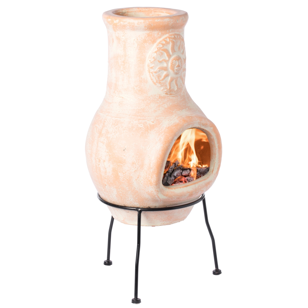 Outdoor Clay Chiminea Sun Design Charcoal Burning Fire Pit - Beige - 12 x 25.50 in.