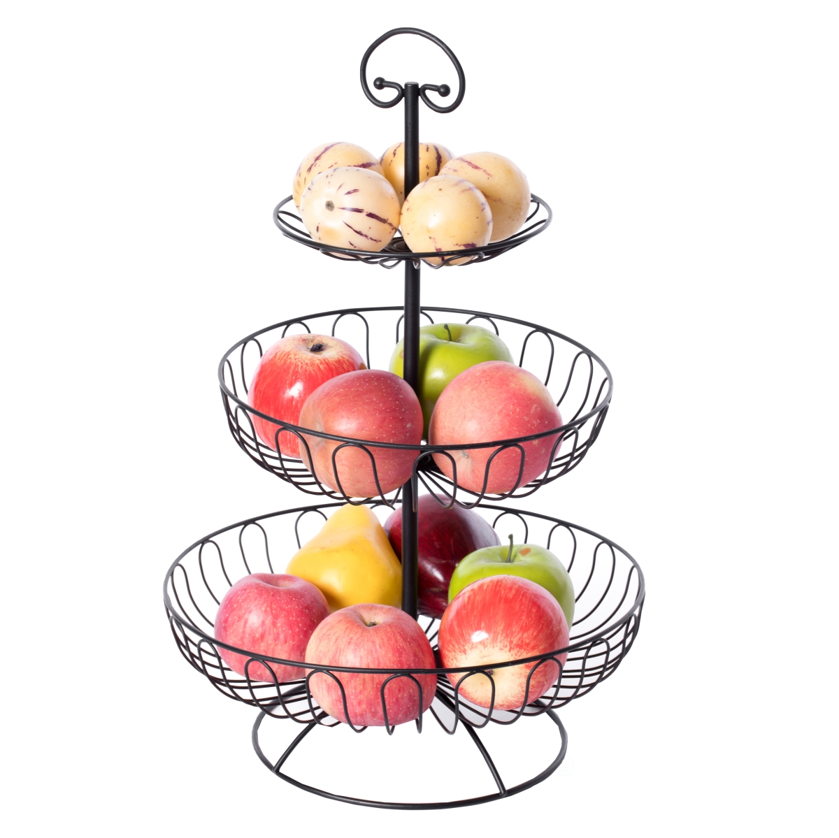 Picture of Basicwise QI003986.BK 18.25 x 12 x 12 in. 3 Tiers Wire Iron Basket Fruit Bowl, Black