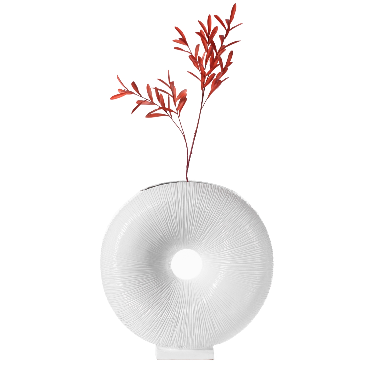 23 x 8.25 x 24.5 in. Modern Round Flat Doughnut Hole Vase, White