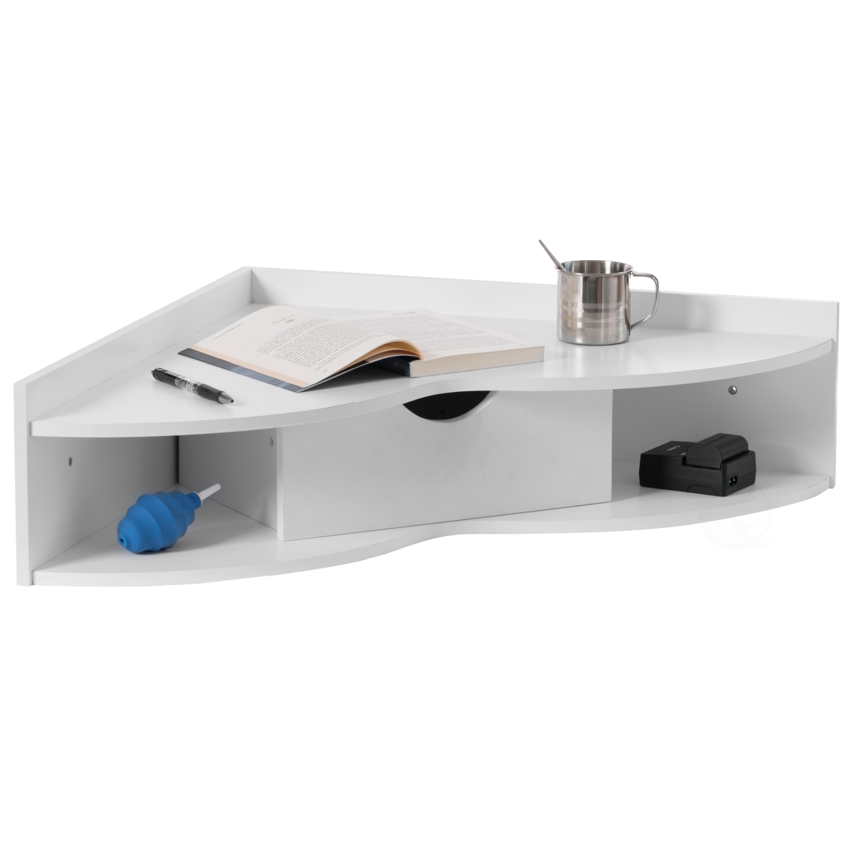 Picture of Basicwise QI004024.WT 7 x 33 x 23.5 in. Corner Desk Heart Shaped Wall Mounted Office Table with Drawer & Two Shelves Computer Writing Desk&#44; White - Corner