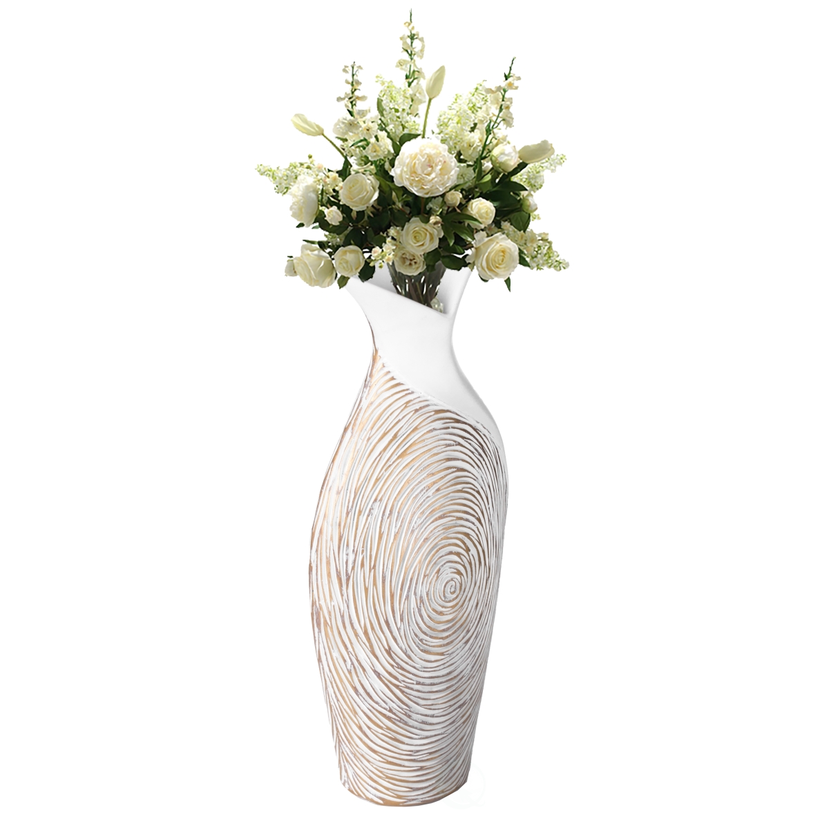 17.5 x 7 x 7 in. Modern Ribbed Style Designed Table Vase for Entryway Dining & Living Room, White - Ceramic