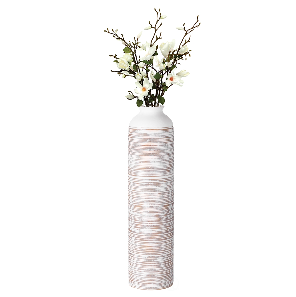 20 x 5 x 5 in. Modern Ribbed Trumpet Style Designed Table Vase for Entryway Dining & Living Room, White - Ceramic