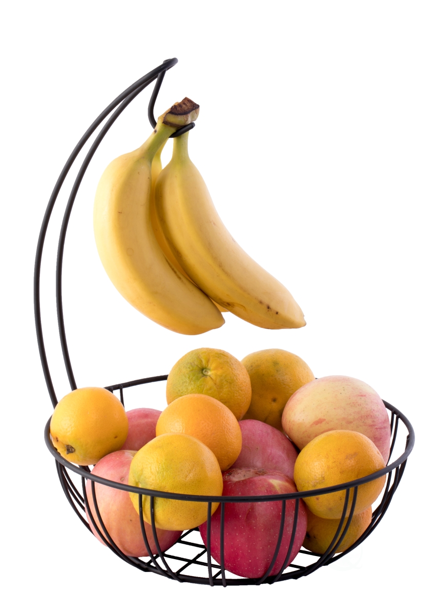 Picture of Basicwise QI003494 11 x 15.25 in. Wire Metal Fruit Basket Holder with Banana Hanger, Black - Round