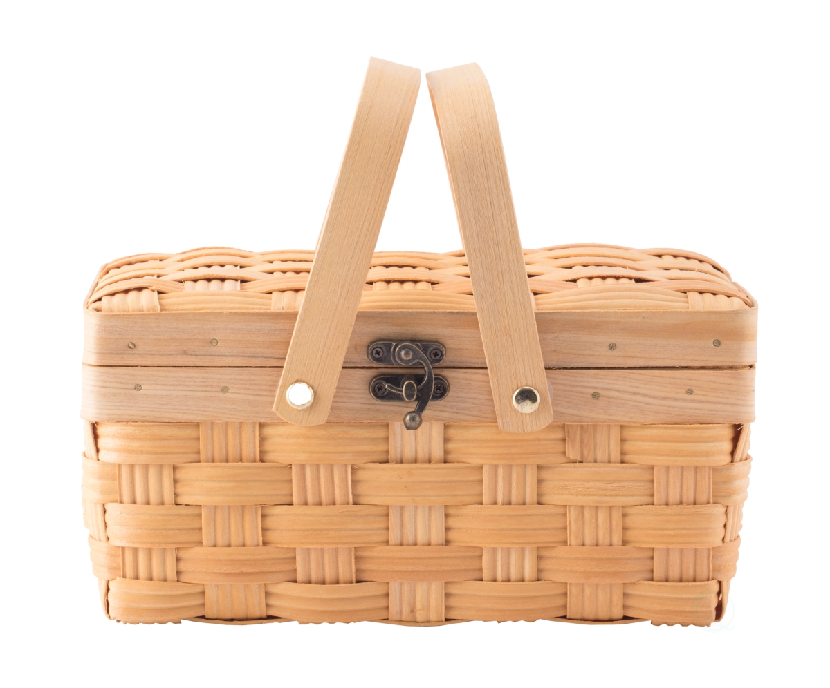 Picture of Vintiquewise QI003505.S 6 x 9.5 x 4.75 in. Woodchip Picnic Basket with Cover & Folding Handles - Small