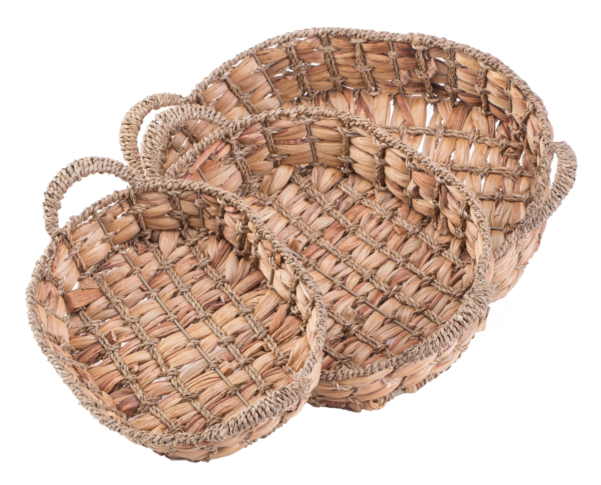 Picture of Vintiquewise QI003546.3 5.25 x 19.5 x 12.5 in. Seagrass Fruit Bread Basket Tray with Handles, Brown - Set of 3