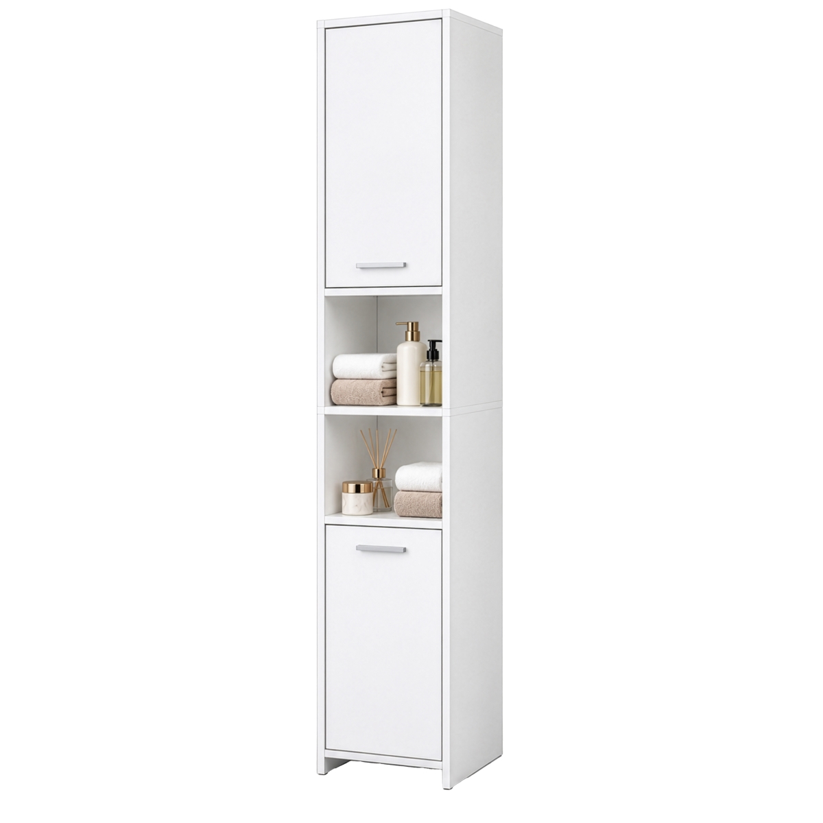 76.75 x 11.75 x 11.75 in. Standing Bathroom Linen Tower Storage Cabinet, White