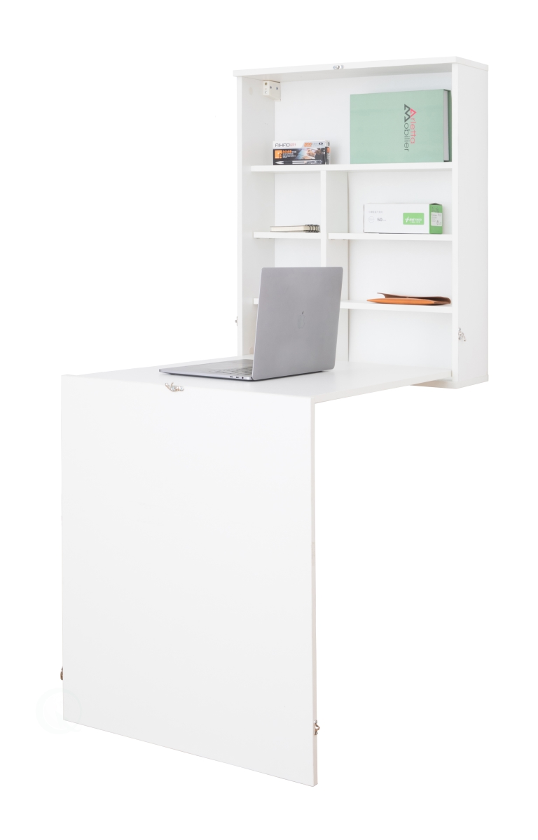 Picture of Basicwise QI003558.W 59.5 x 23.5 x 34.25 in. Wall Mount Laptop Fold-out Desk with Shelves&#44; White - Rectangle