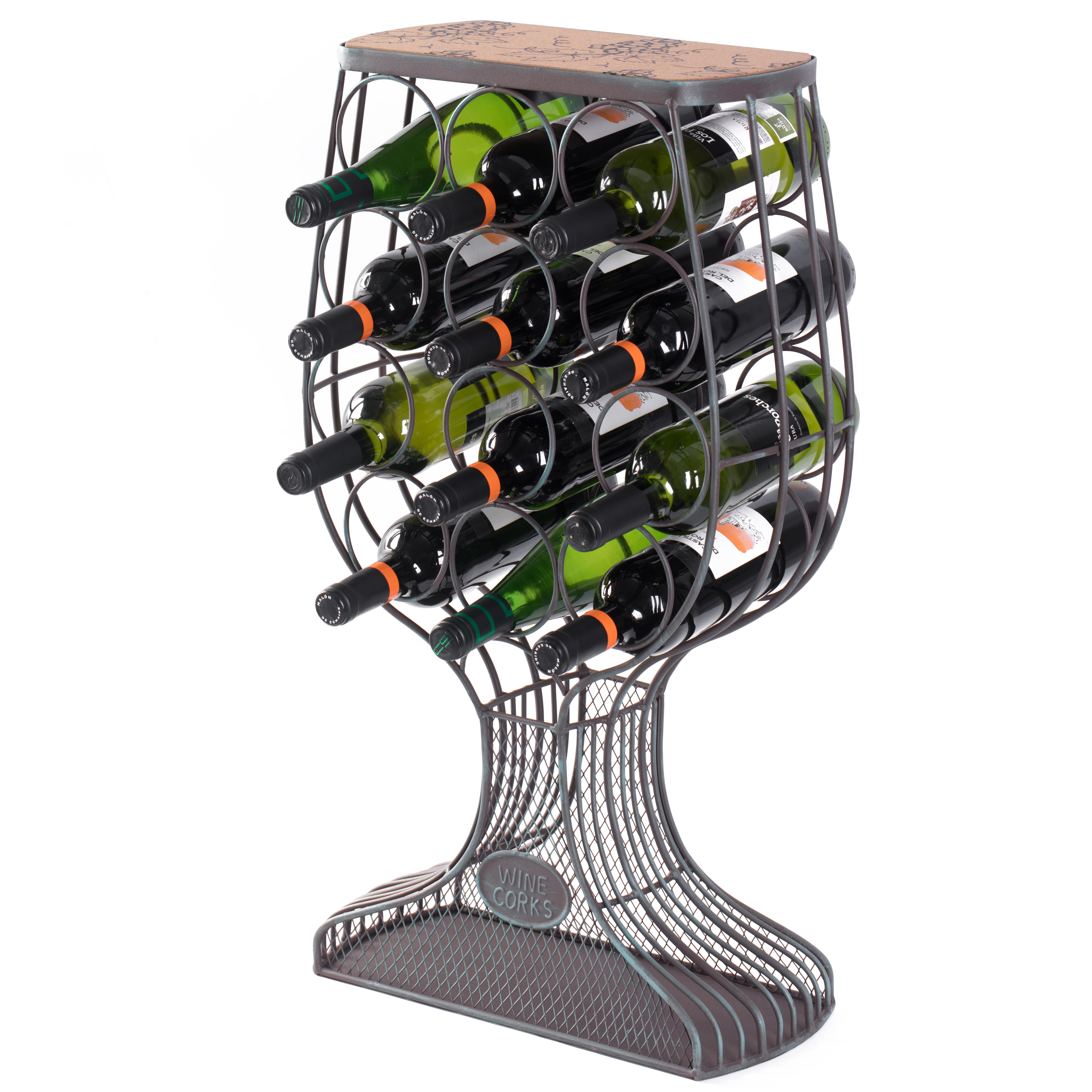 Picture of Vintiquewise QI003568 25 x 8.25 x 7.5 in. Freestanding Floor Wine Rack with Wooden and Metal Goblet Design - Holds 12 Bottles and Includes Wine Cork Holder - Stylish Bar Organizer for Home, Kitchen, Dining Area and Living Room Decor