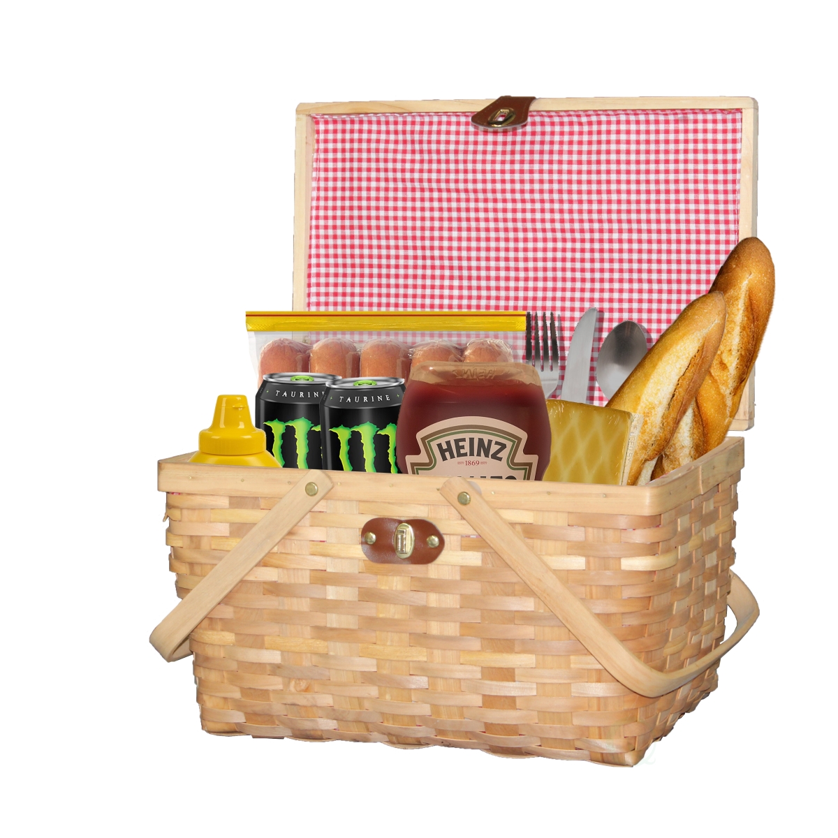 Picture of Vintiquewise QI003624 12.5 x 7.5 x 7.5 in. Gingham Lined Woodchip Picnic Basket with Lid & Movable Handles, Natural