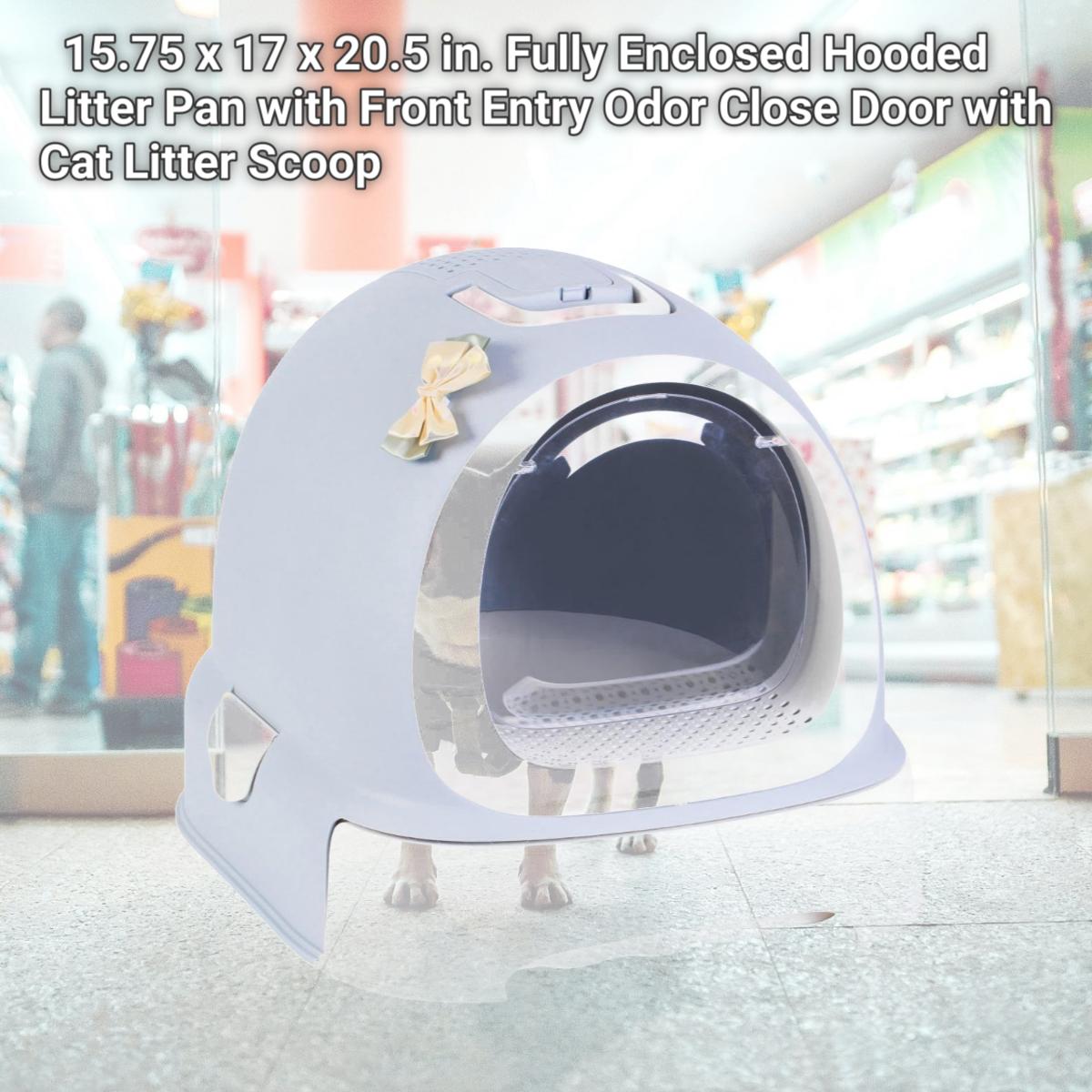 Picture of PawsMark QI003672 15.75 x 17 x 20.5 in. Fully Enclosed Hooded Litter Pan with Front Entry Odor Close Door with Cat Litter Scoop
