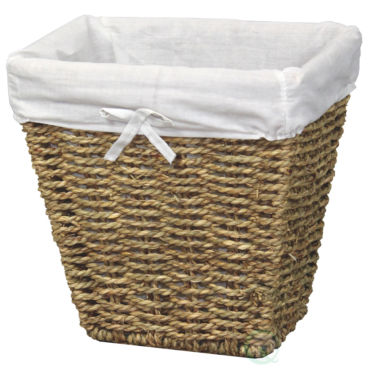 10.5 x 10.5 x 8 in. Woven Seagrass Waste Bin Lined with White Washable Lining, Brown - Small