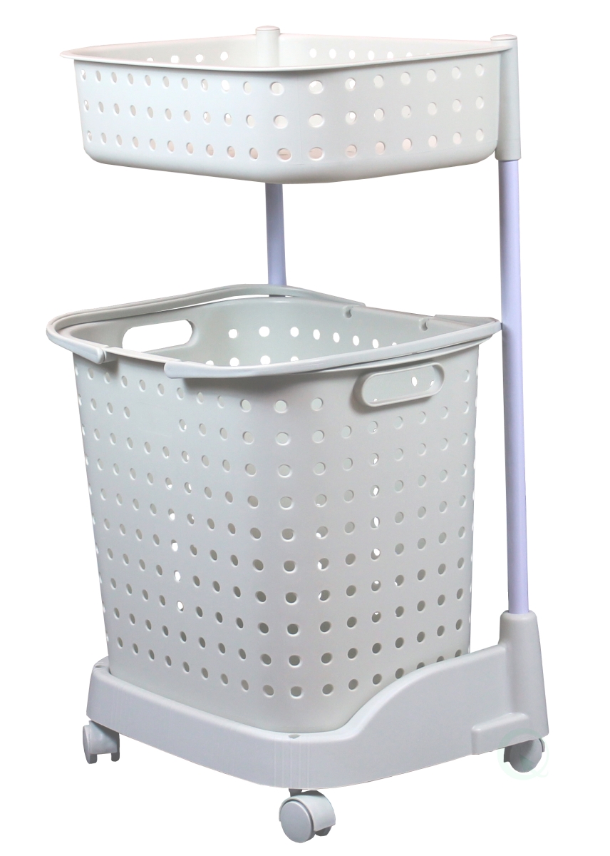 2 Tier Plastic Laundry Basket with Wheels, White