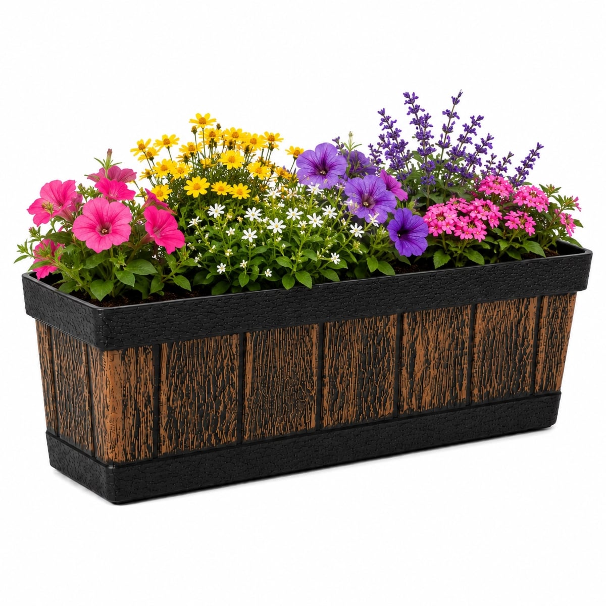 Outdoor & Indoor Rectangle Trough Plastic Planter Box with Vegetables & Flower Planting Pot, Brown - Small