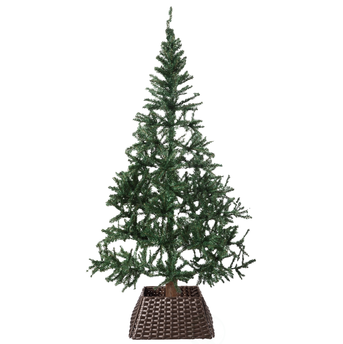 QI004155.BR Foldable Christmas Tree Skirt Collar Basket with Ring Base Stand Cover & Rattan Plastic, Brown