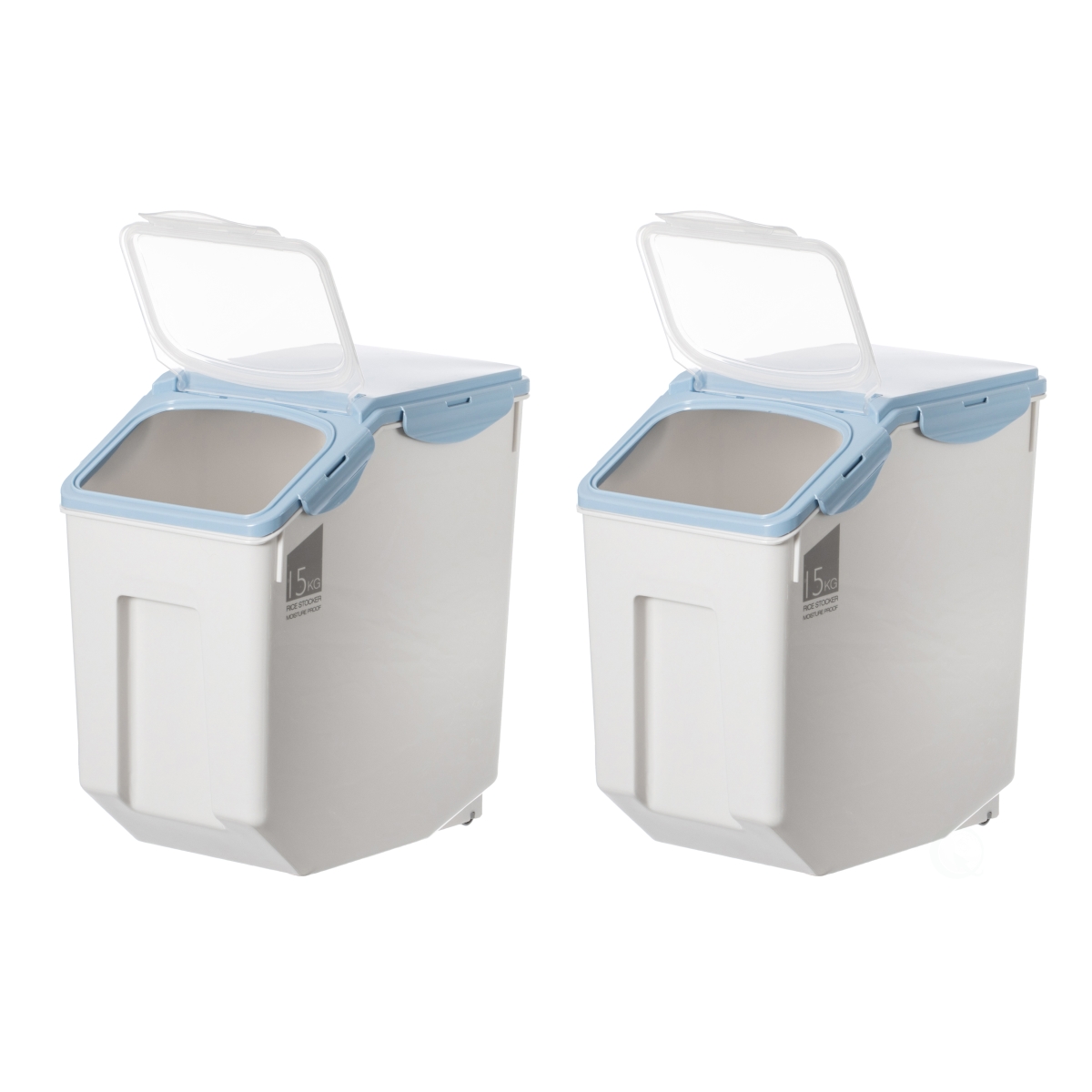 Picture of Basicwise QI004138L.2 14.75 x 8.75 x 13 in. Plastic Storage Food Holder Containers with a Measuring Cup & Wheels, White - Large - Rectangle - Set of 2