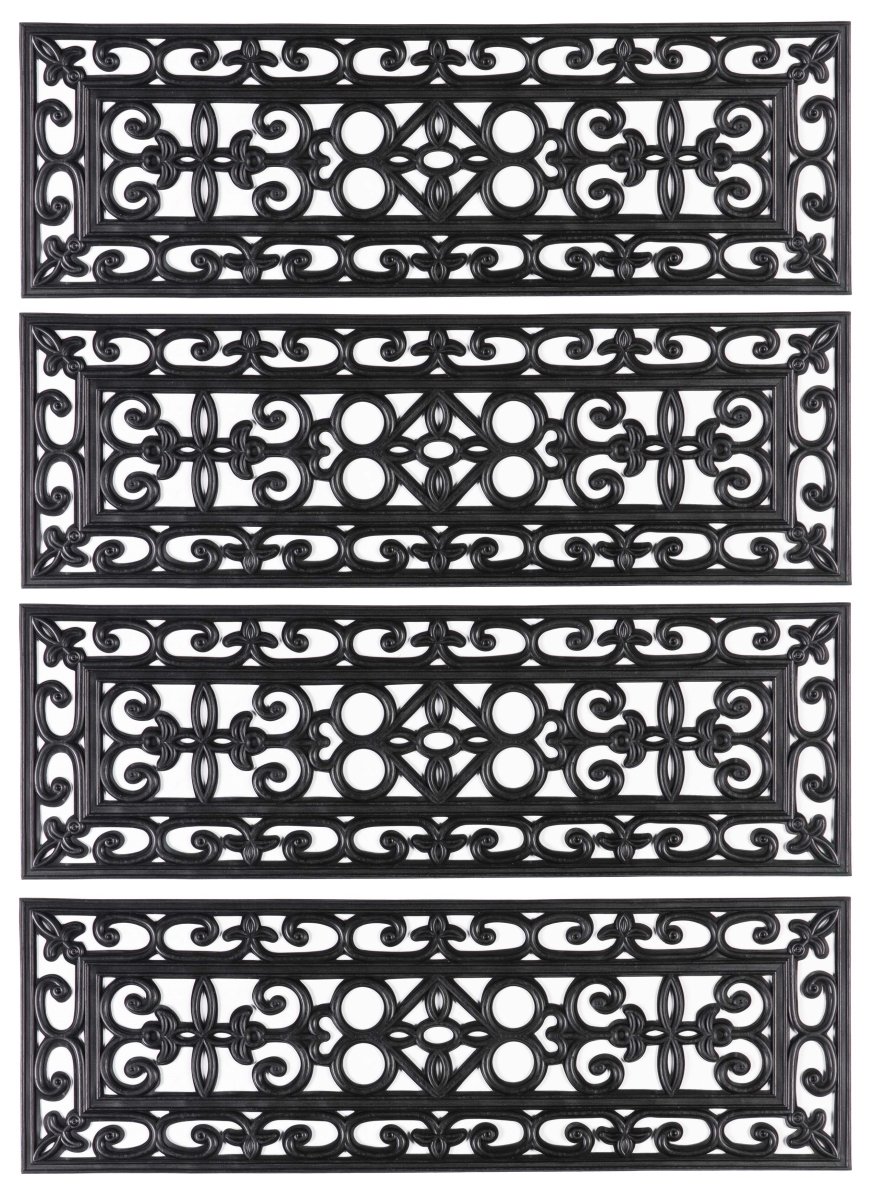 Picture of Gardenised QI003697 0.2 x 30 x 10 in. Decorative Scrollwork Design Rubber Stairs Anti-Slip Tread Mat Carpet, Black - Set of 4