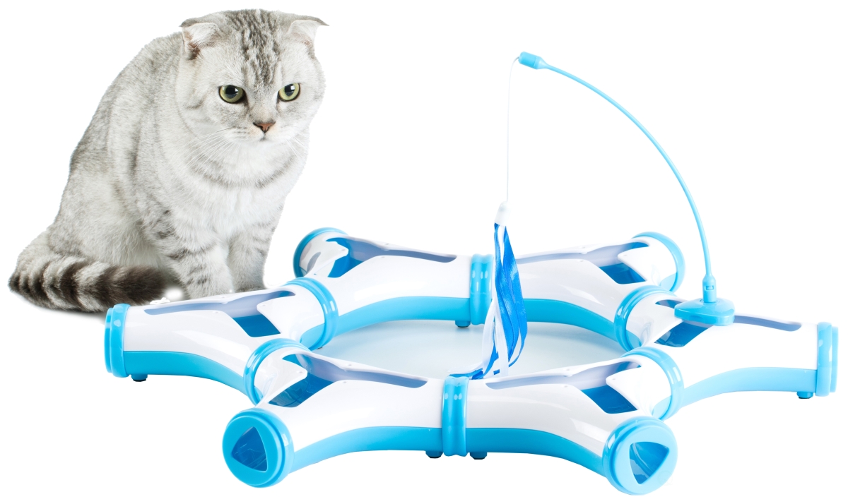 Picture of PawsMark QI003705 2.5 x 5 x 5 in. Configurable Interactive Cat Toy with Spring Feather Teaser&#44; Blue