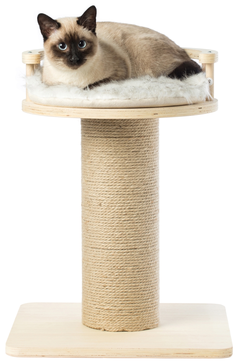 Picture of PawsMark QI003735 15.75 x 15.75 x 20.75 in. Wooden Cat Sisal Scratching Post Tree Tower with Seat Pet Bed Lounge
