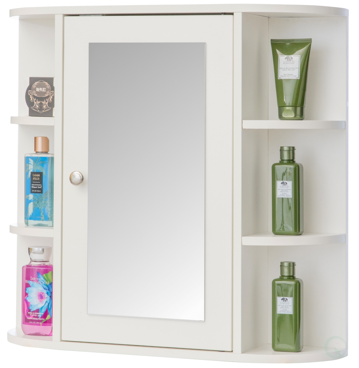 25 x 26 x 6.5 in. Wall Mounted Bathroom Storage Cabinet Organizer with Mirrored Vanity Medicine Chest & Open Shelves, White - Rectangle