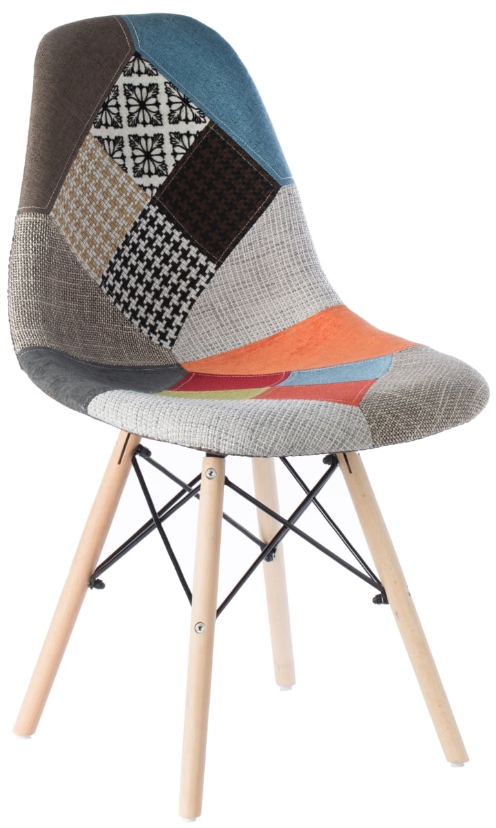 32.5 x 18 x 20 in. Mid-Century Modern Upholstered Plastic Fabric Patchwork DSW Shell Dining Chair with Wooden Dowel Eiffel Legs, Multi Color -  KD Americana, KD3171966