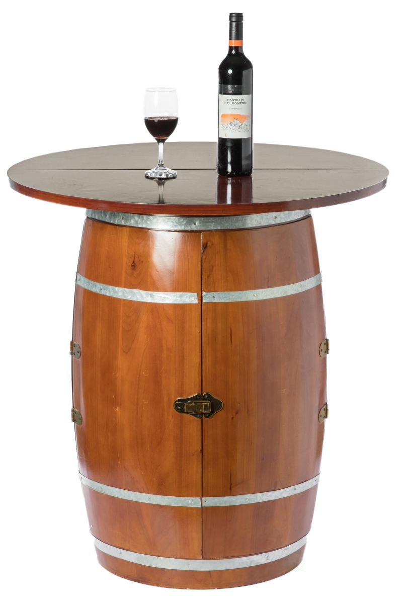 29.75 x 31.75 in. Wine Barrel Round Table Wine Storage Cabinet, Brown -  KD Marco de la cama, KD3171967