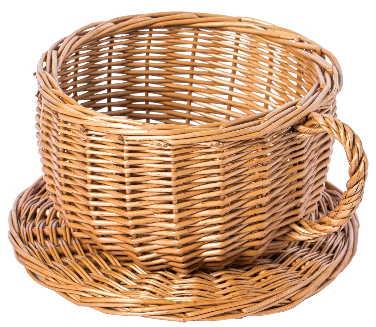 Wickerwise  Wicker Saucer Coffee Mug Cup Decorative Gift Basket Desk Organizer, Natural