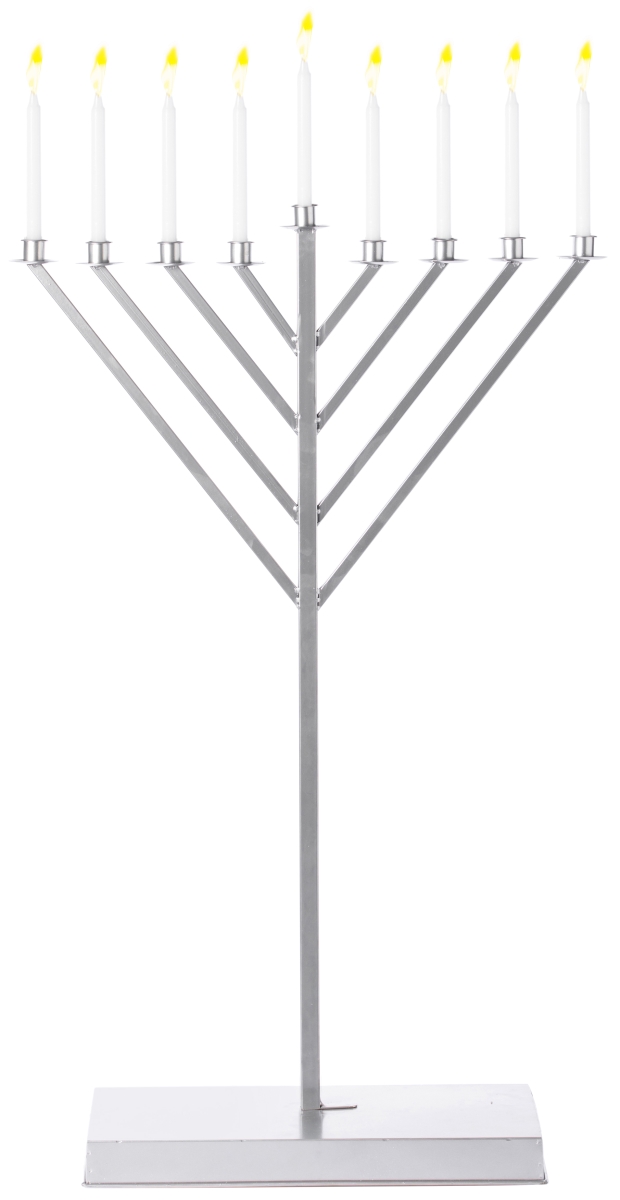4 ft. Metal Silver Coated Hanukkah Menorah for Synagogue - Large