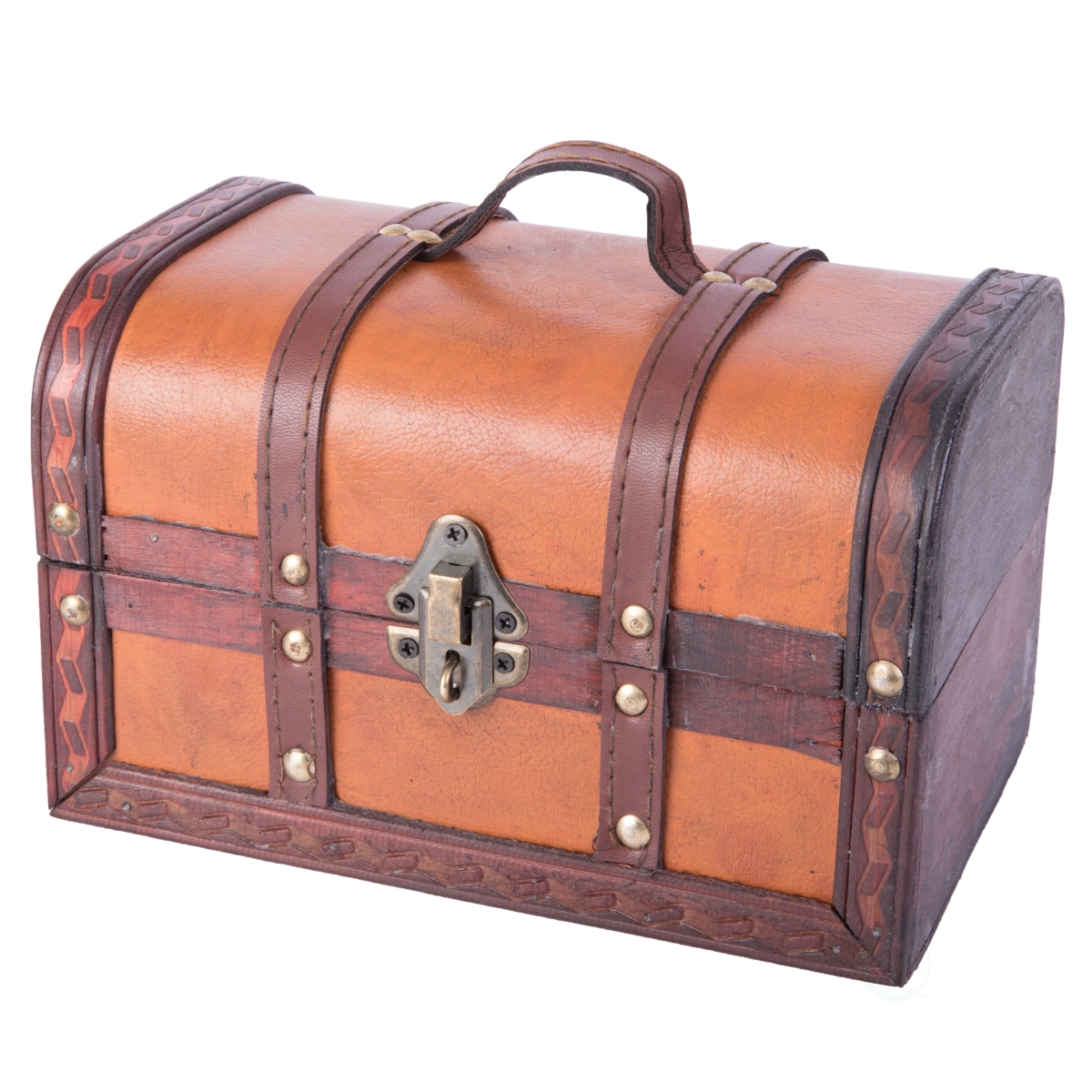 5.5 x 8.5 x 5.5 in. Decorative Rectangular Leather Treasure Box, Brown - Small