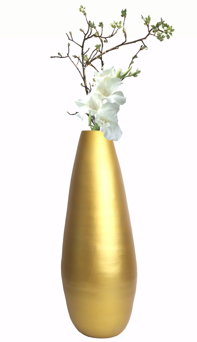 Spun Bamboo Modern Tall Floor Vase, Gold Metallic