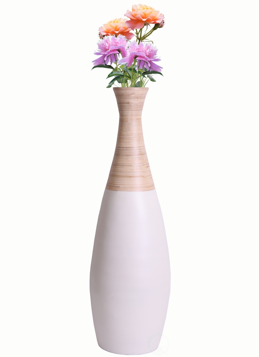 Spun Bamboo Trumpet Floor Vase, White & Natural