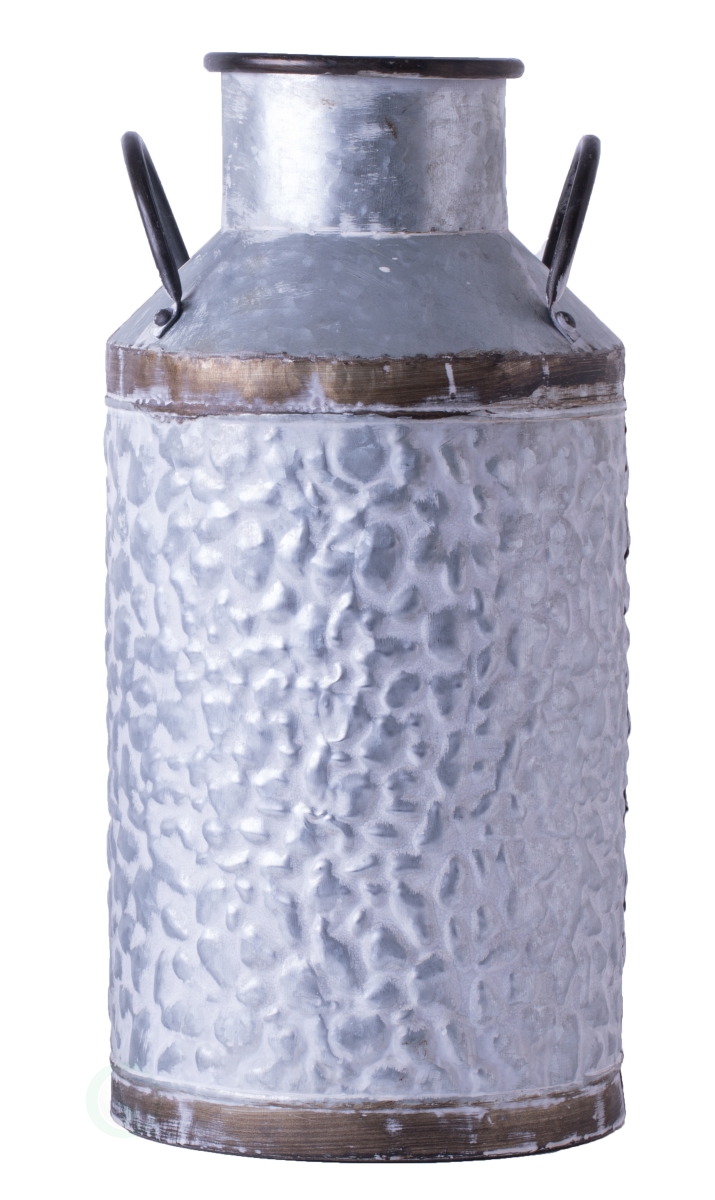 Rustic Galvanized Metal Milk Can Planter - Silver & Brown - Large