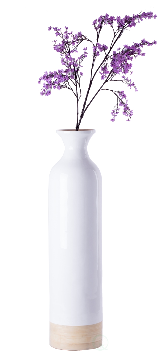 Spun Bamboo Floor Vase, Glossy White - Large