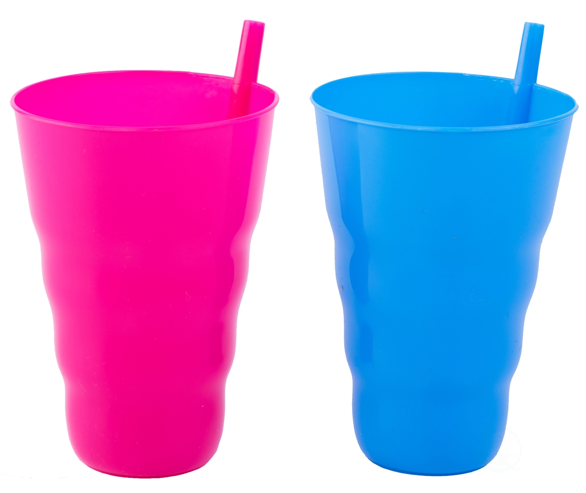 Picture of Basicwise QI003474L.2 4 x 5.5 in. 20 oz Reusable Plastic Cups with Straw&#44; Blue & Pink - Set of 2
